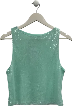 White Fox Blue Sequin Turquoise Tank Top UK XL