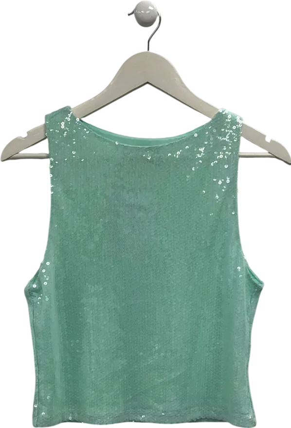 White Fox Blue Sequin Turquoise Tank Top UK XL