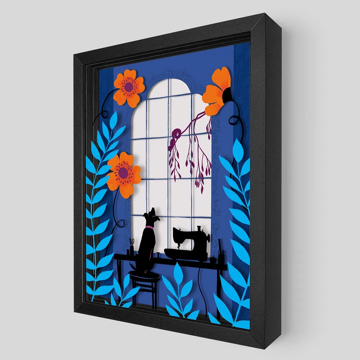 Window Pup Shadowbox Art