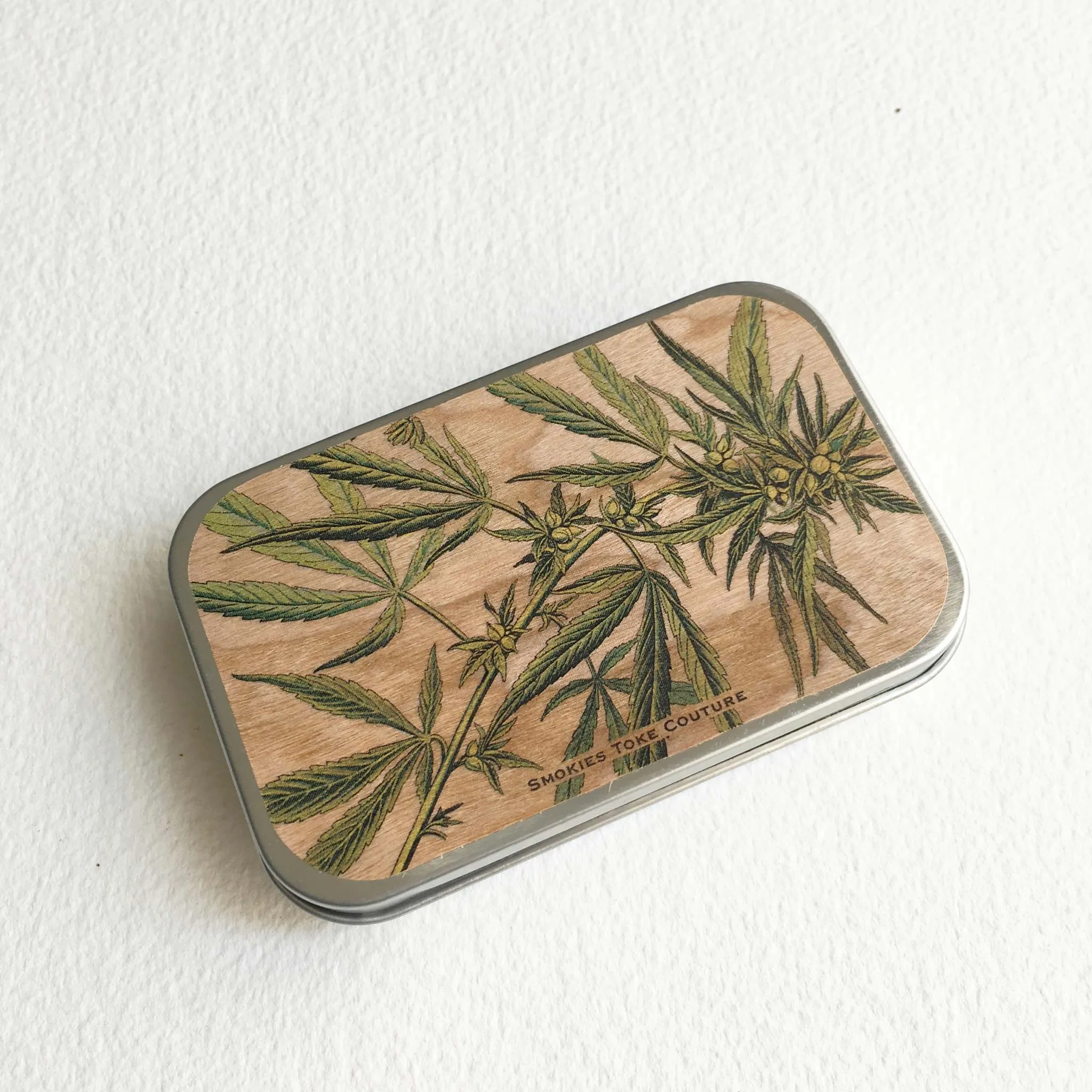 Wood Stash Tin - Vintage Botanical Joint Case