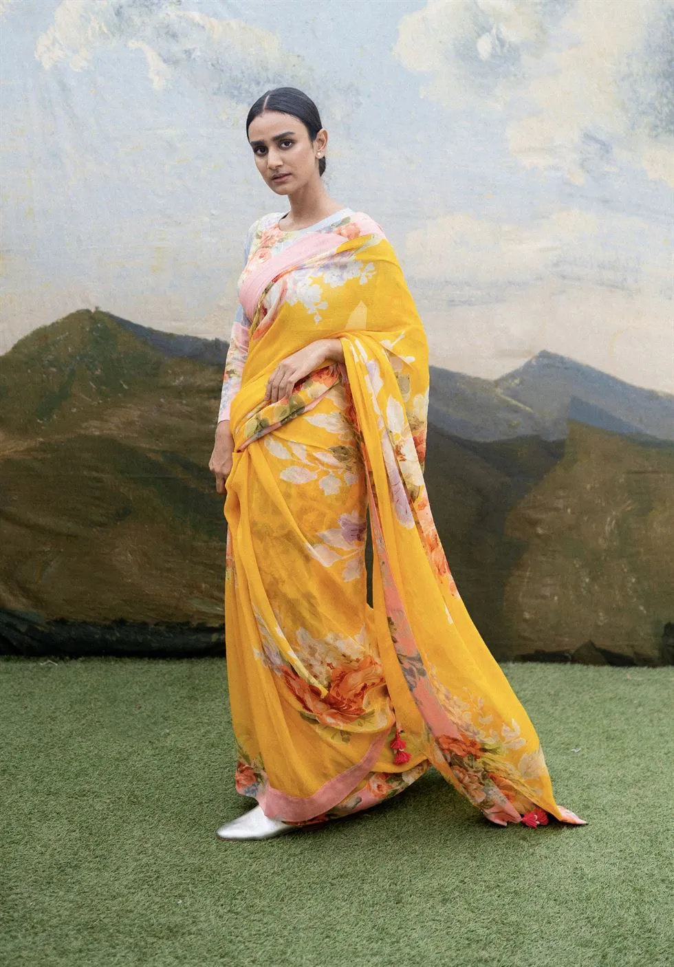 Yam   I   Radda Fauji Saree SAREE Blouse Not Included CHIFFON YELLOW An Indian Summer YAMSR10
