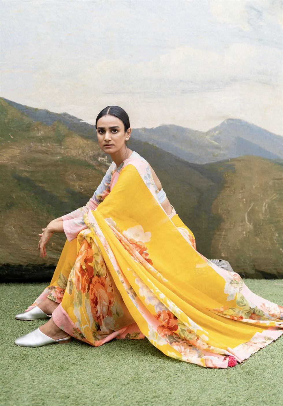 Yam   I   Radda Fauji Saree SAREE Blouse Not Included CHIFFON YELLOW An Indian Summer YAMSR10