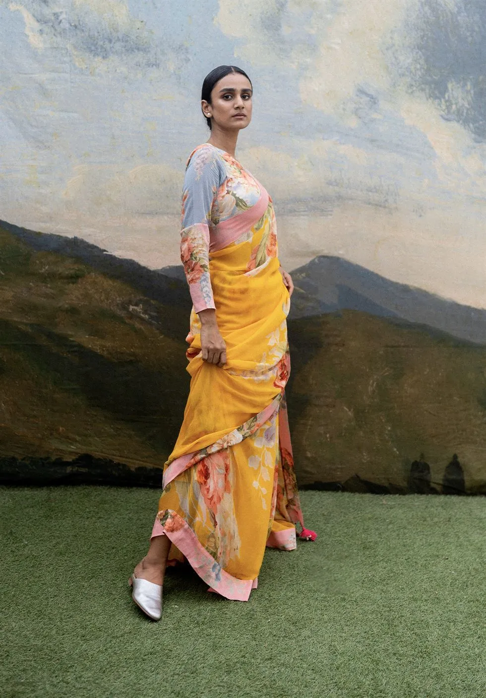 Yam   I   Radda Fauji Saree SAREE Blouse Not Included CHIFFON YELLOW An Indian Summer YAMSR10