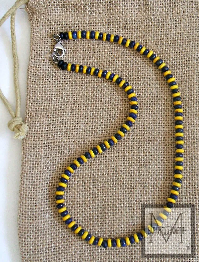 Yellow and Blue Lapis Beaded Necklace for Men